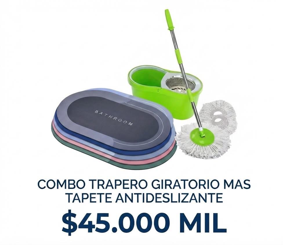 Combo Hogar: Trapero Giratorio 360° + Tapete Antideslizante para Baño