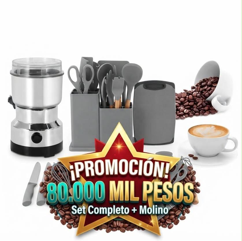 Combo Cocina Premium: Set Completo de Utensilios + Molino Eléctrico