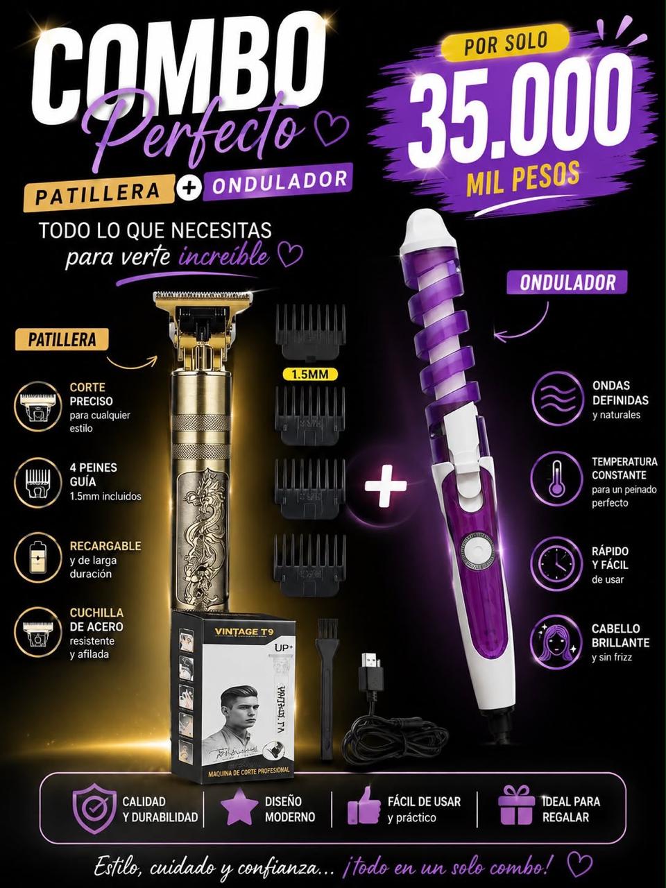 Combo Belleza Total: Afeitadora Patillera Profesional + Rizador Ondulador