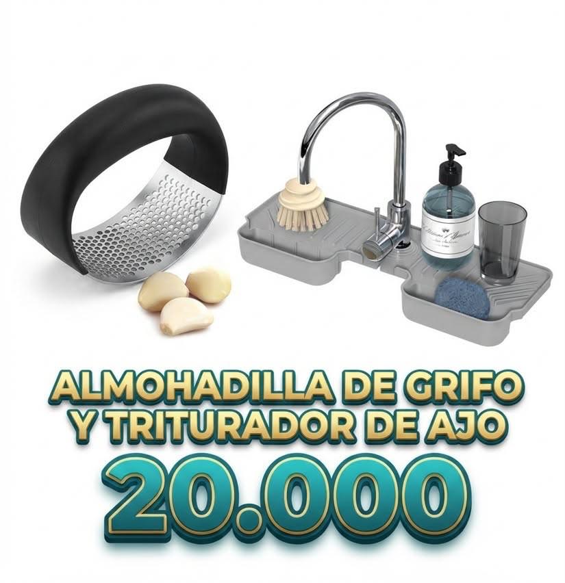 Combo Cocina Esencial: Organizador de Grifo + Triturador de Ajo Manual